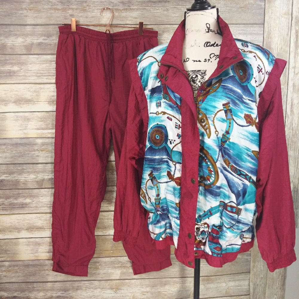 VTG LAVON WINDBREAK SET RUBY RED NAUTICAL PATTERN